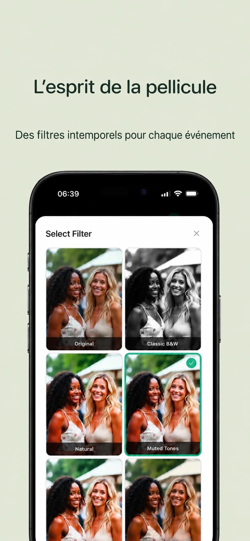 Sélection de filtres argentiques dans Gems avec aperçus photo