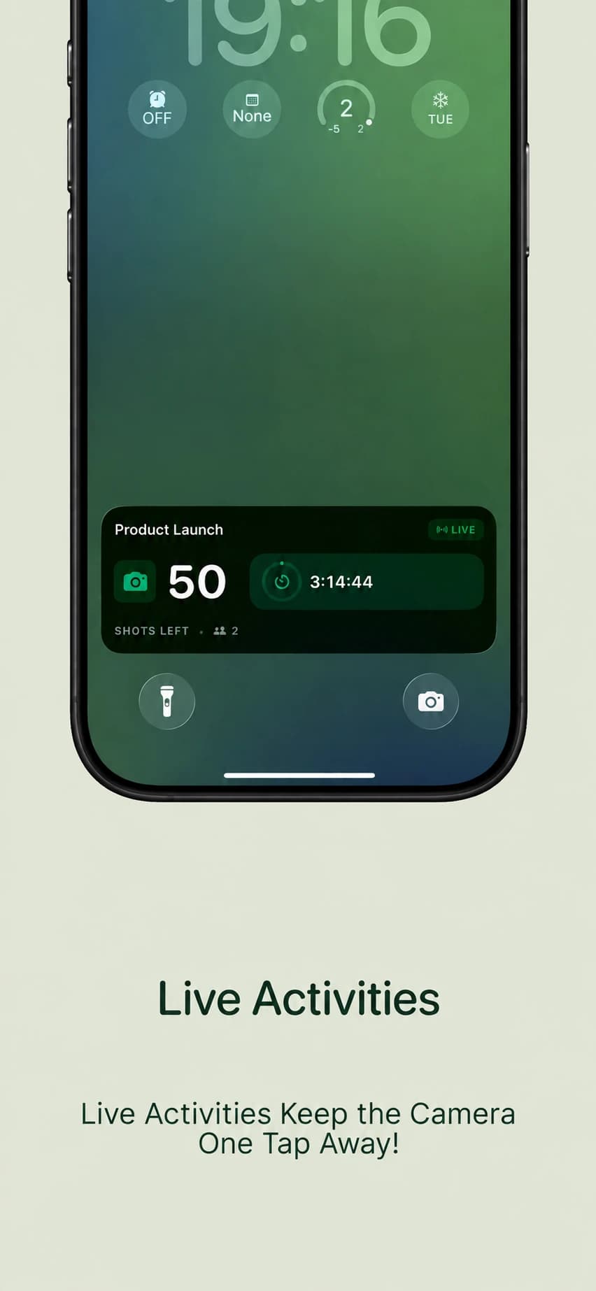 Gems Live Activity showing shots remaining and time until reveal