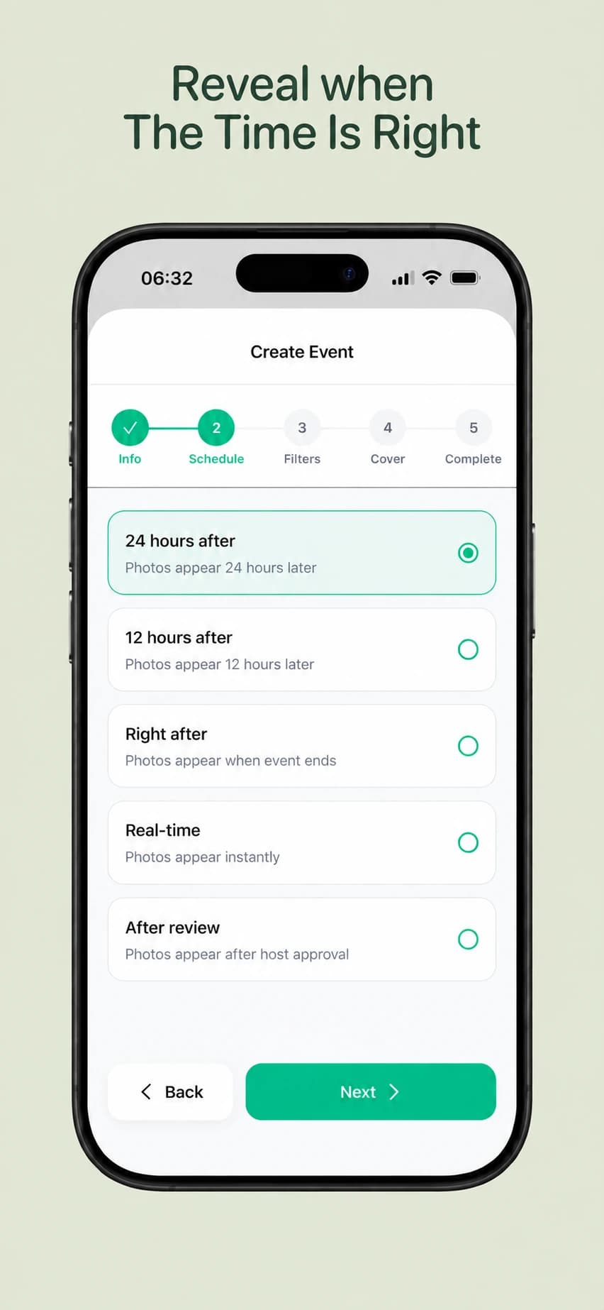 Gems settings for live, delayed or host-approved photo reveals