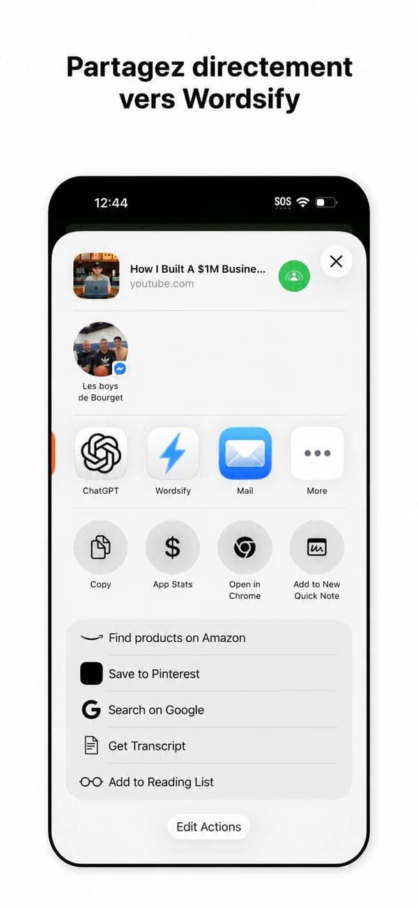 Feuille de partage iOS avec l’extension Wordsify