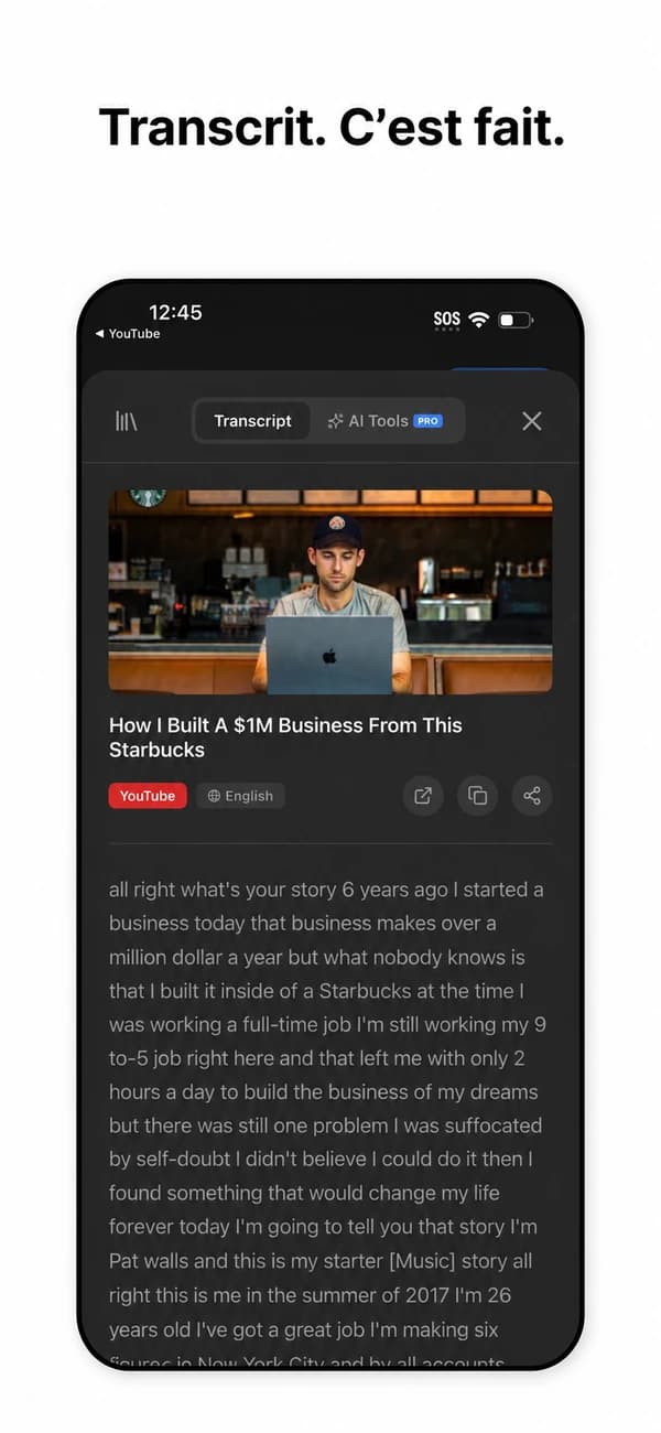 Wordsify affiche une vidéo et sa transcription